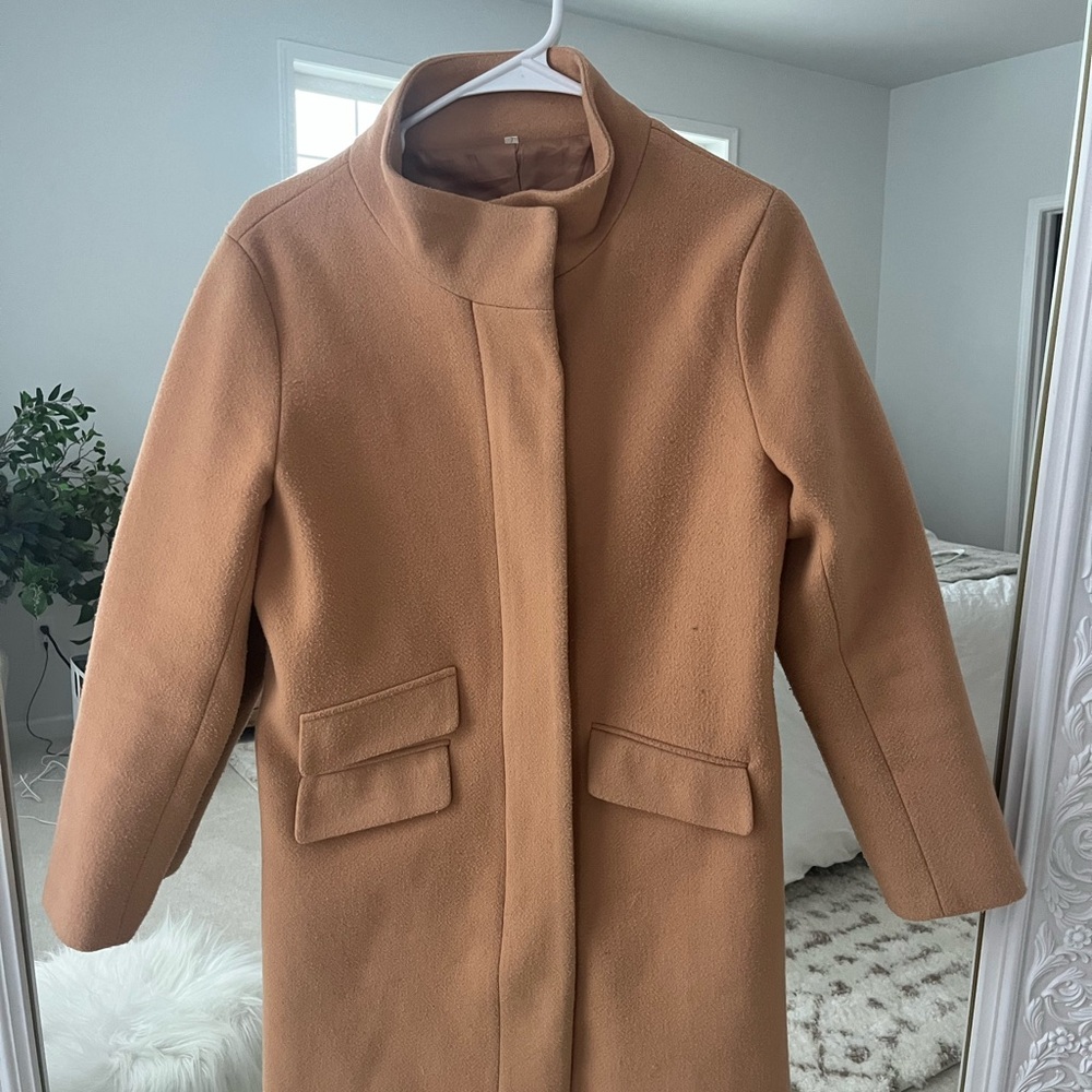 Tan lightweight  Coat with Stand-Up Collar